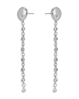 Pav&eacute; Polished Pebble Chain Link Linear Drop Earrings