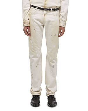 Shop Helmut Lang Low Rise Straight Fit 5 Pocket Pants In Ecru Painter