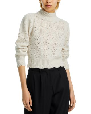 Aqua 100% Cashmere Pointelle Mock Neck Sweater - Exclusive