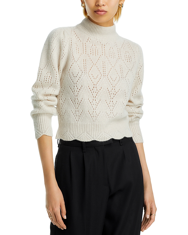 Aqua 100% Cashmere Pointelle Mock Neck Sweater - Exclusive