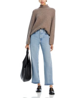 100% Cashmere Rib Knit Bell Sleeve Turtleneck Sweater - Exclusive