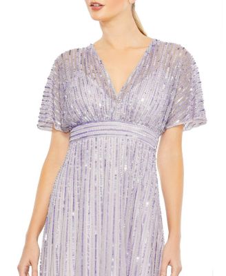 Sequined Butterfly Sleeve Flowy Gown