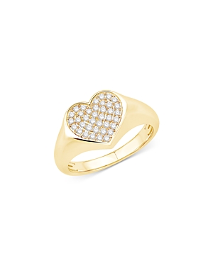 Shop Bloomingdale's Diamond Heart Signet Ring In 14k Yellow Gold, 0.25 Ct. T.w.