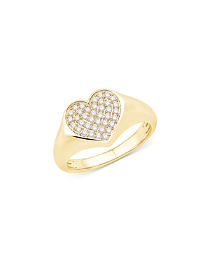 Bloomingdale's Diamond Heart Signet Ring In 14k Yellow Gold, 0.25 Ct. T. W. In Gold