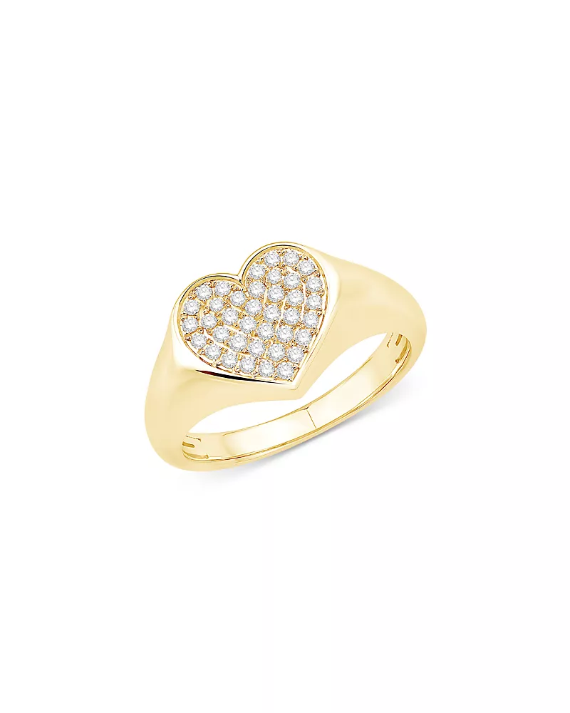 Bloomingdale's Fine Collection Diamond Heart Signet Ring in 14K Yellow Gold, 0.25 tcw