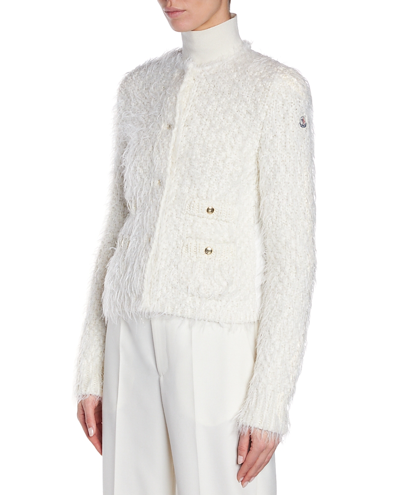 Moncler Padded Heavy-knit Cardigan In Silk White