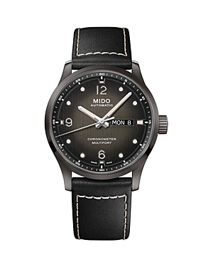 Mido Men's Swiss Automatic Multifort Chronometer Black Leather Strap Watch 42mm In Gray/black