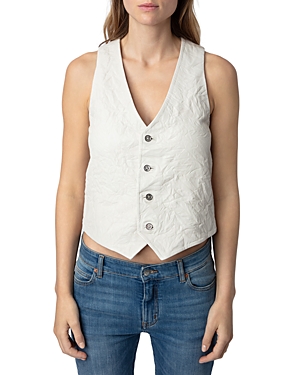 Zadig & Voltaire Emilie Cuir Froisse Leather Vest In White