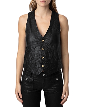 Shop Zadig & Voltaire Emilie Cuir Froisse Leather Vest In Noir