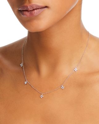 18K White Gold Verona Love by the Inch 5 Station Flower Diamond Necklace, 17"