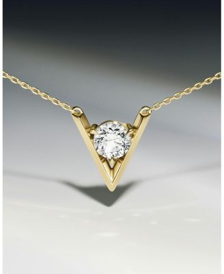  V Solitaire Necklace in 14K Yellow Gold, .50ctw Round Brilliant Lab Grown Diamond, 16-18"