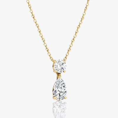  Signature Duo Drop Necklace in 14K Yellow Gold, 1.5ctw Round Brilliant & Pear Lab Grown Diamonds