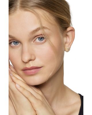 18K Yellow Gold Sculpted Cable Diamond Pav&eacute; Stud Earrings