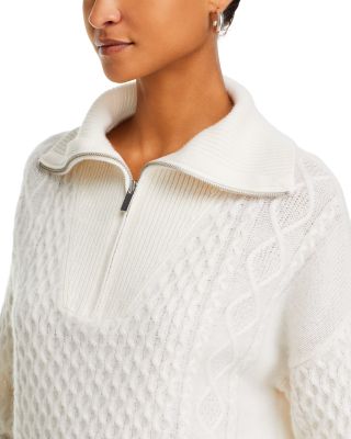100% Cashmere Quarter Zip Cable Knit Sweater - Exclusive