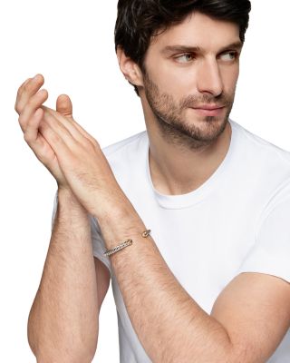 Men&#39;s Cable Cuff Bracelet in Sterling Silver with 14K Yellow Gold, 6mm