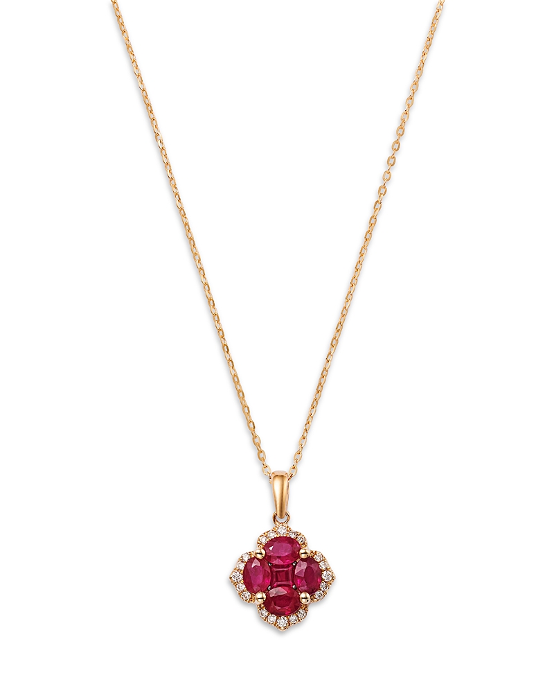 Bloomingdale's Fine Collection Ruby & Diamond Flower Halo Pendant in 14K Yellow Gold