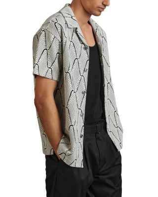 REISS - Enzo Jacquard Wave Regular Fit Cuban Shirt