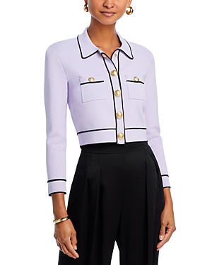 Shop L Agence L'agence Neo Contrast Trim Cropped Cardigan In Pale Lilac