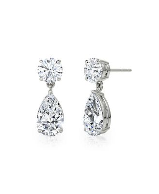  Signature Lab-Grown Diamond Drop Earrings in 14K White Gold, 1.5ctw Round Brilliant & Pear Lab Grown Diamonds