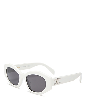 Shop Celine Geometric Cat Eye Sunglasses, 55mm In Ivory/gray Solid