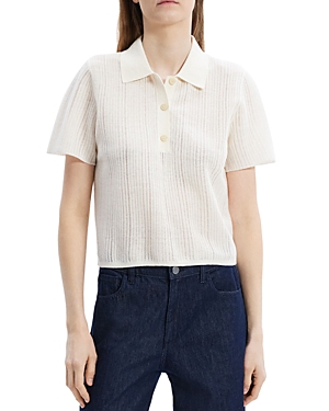 Shop Theory Cropped Polo In Bone