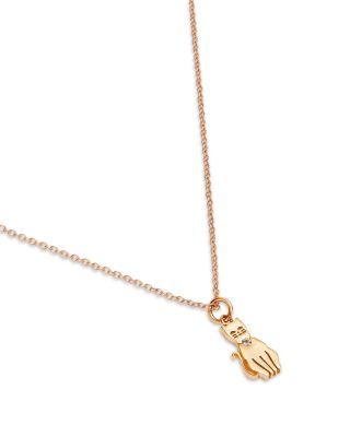 14K Yellow Gold White Sapphire Cat Pendant Necklace, 16"-18"