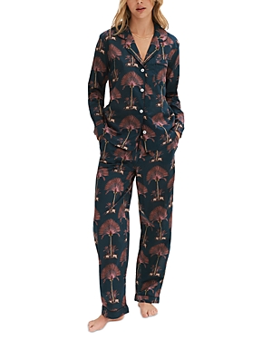 Desmond & Dempsey Women's Ravenala Palm Long 2-piece Pajama Set In Navy