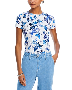 Shop L Agence L'agence Ressi Fitted Crewneck Tee In White And Blue Butterfly