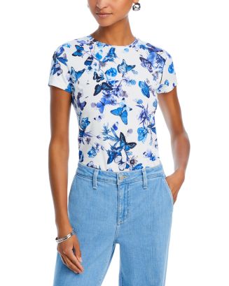 Ressi Fitted Tee Black/Blue Porcelain Print - L'AGENCE