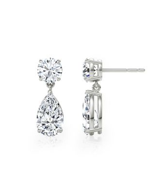 Signature Lab-Grown Diamond Drop Earrings in 14K White Gold, 1.5ctw Round Brilliant & Pear Lab Grown Diamonds