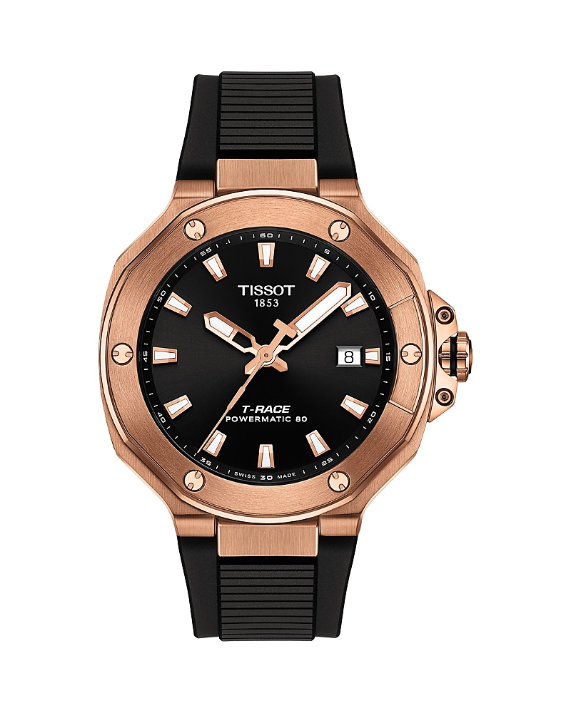 Tissot Mens Black T Race 41mm Mens Rose Gold-plated Stainless Steel Automatic Watch In Black