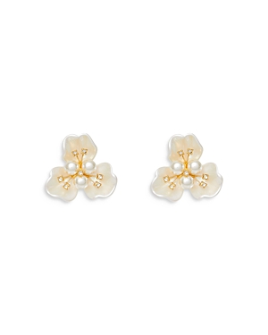 Imitation Pearl Blossom Button Statement Earrings