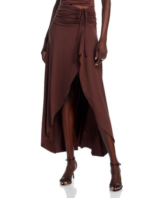 Nia Eucalyptus Ruched High Low Slim Fit Stretch Skirt