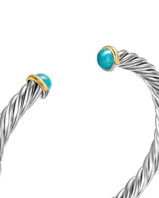 Men's Cable Cuff Bracelet in Sterling Silver with 14K Yellow Gold and Lapis, 6mm