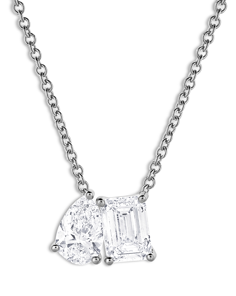 Bloomingdale’s Fine Collection Certified Lab Grown Diamond Toi et Moi Pendant Necklace in 18K White Gold, 2.22 tcw