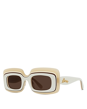 Shop Loewe Paula's Ibiza Rectangular Sunglasses, 47mm In Ivory/brown Solid