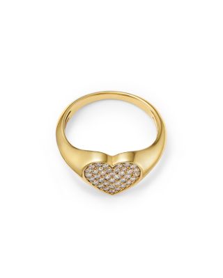 Diamond Heart Signet Ring in 14K Yellow Gold, 0.25 tcw