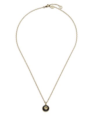 Gucci - 18K Yellow Gold Interlocking Onyx & Diamond Logo Pendant Necklace, 16"