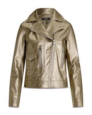 Lauren Ralph Lauren Metallic Leather Moto Jacket