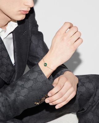 18K Rose Gold Interlocking Green Agate & Diamond Accent Logo Bracelet