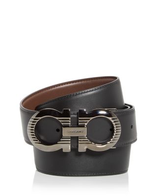 FERRAGAMO - Men's Double Gancini Buckle Reversible Leather Belt