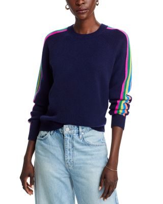 AQUA - Cashmere Rainbow Athletic Stripe Sweater - Exclusive