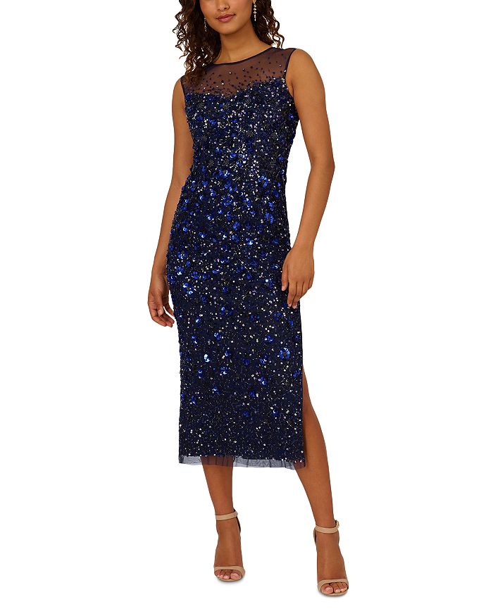 Adrianna Papell Beaded Sequin Embellishment Midi Dress Bloomingdale s