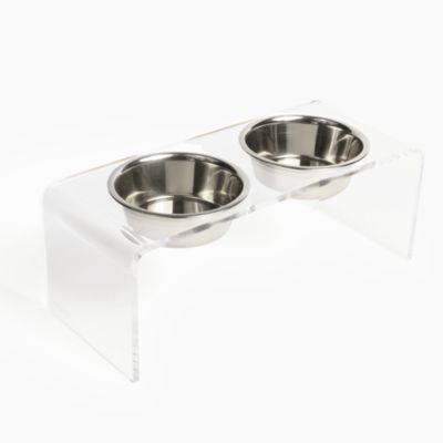 Medium Clear Double Bowl Pet Feeder, 2 Quart Bowls