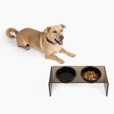 Hiddin Medium Smoke Bronze Double Bowl Pet Feeder, 1 Quart Bowls