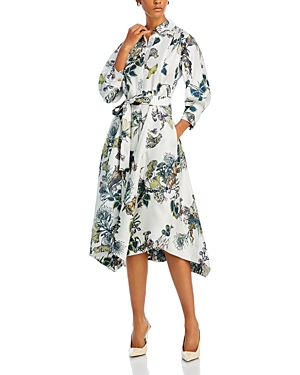 Jason Wu Collection Forest Floral Silk Shirt Dress In White