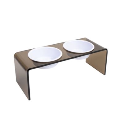 Hiddin - Medium Smoke Bronze Double Bowl Pet Feeder, 1 Quart Bowls