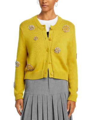 Cinq à Sept - Polka Dot Rhinestone Embellished Wool Blend Cardigan