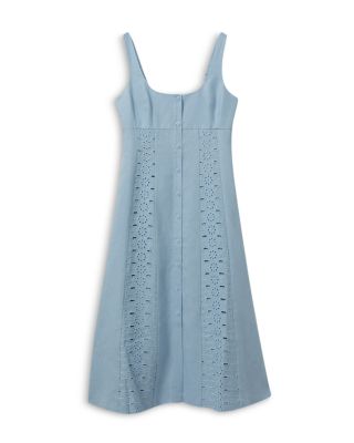 reiss clarice linen broderie midi dress Reiss Linen Broderie Midi Dress in Ivory
