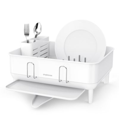 Compact Steel Frame Dish Drying Rack with Swivel Spout Drain